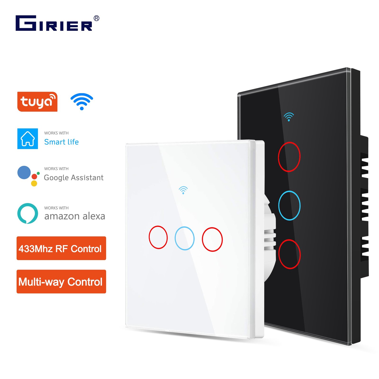 US Tuya 1/2/3/4 gang Smart Life APP Control Wifi Timer Wall Touch Light Switch 